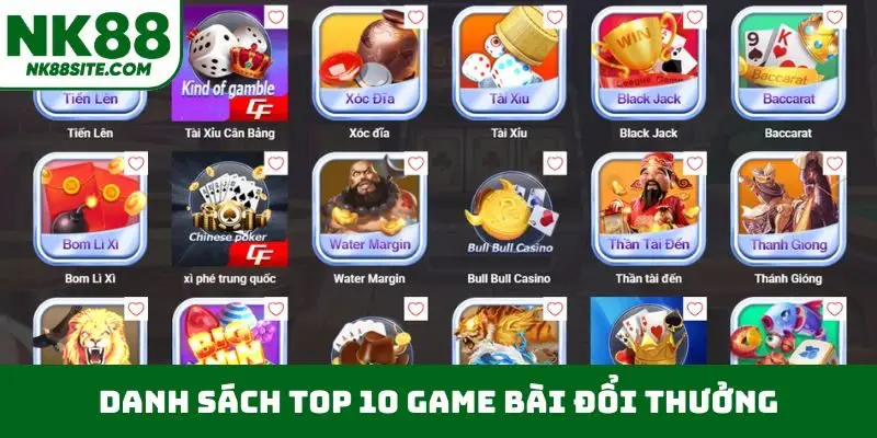 Danh sách top 10 game bài đổi thưởng